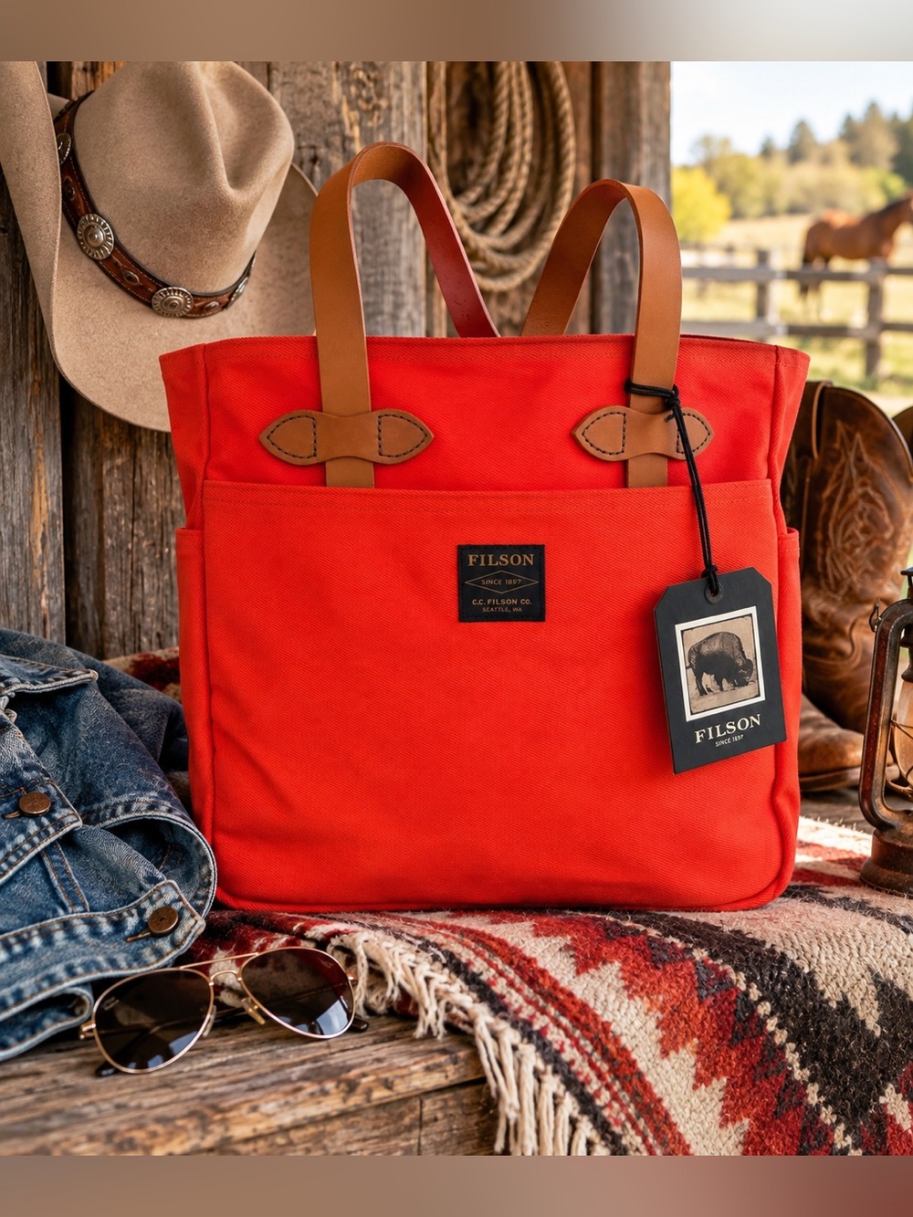 NWT NEW Filson Pheasant Red Rugged Twill Tote Bag Leather Straps Made USA RARE